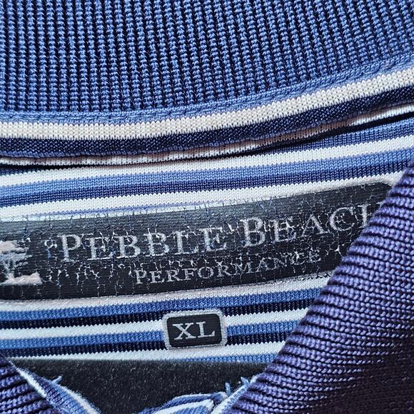 Pebble Beach Performance Golf Golfing Striped Blue White Polo Shirt Mens XL EUC - Picture 2 of 13